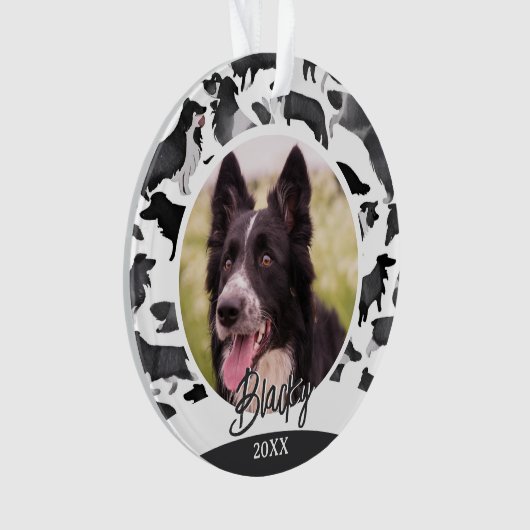 Border Collie Pattern Dog Name Foto Weihnachten Ornament (Vorderseite)
