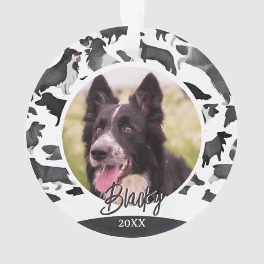 Border Collie Pattern Dog Name Foto Weihnachten Ornament (Rückseite)