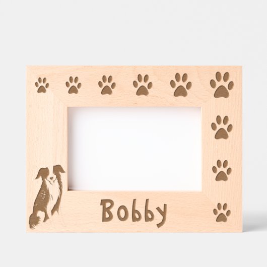 Border Collie Paw Print Dog Name Geätzte Rahmen (Vorderseite)