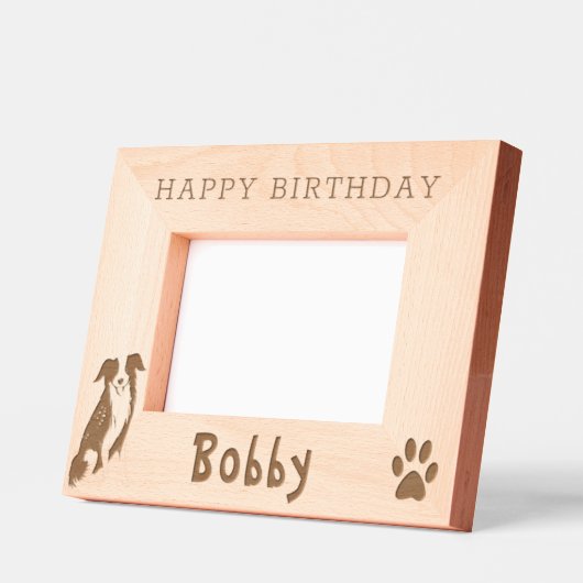 Border Collie Paw Print Happy Birthday Geätzte Rahmen (Links)