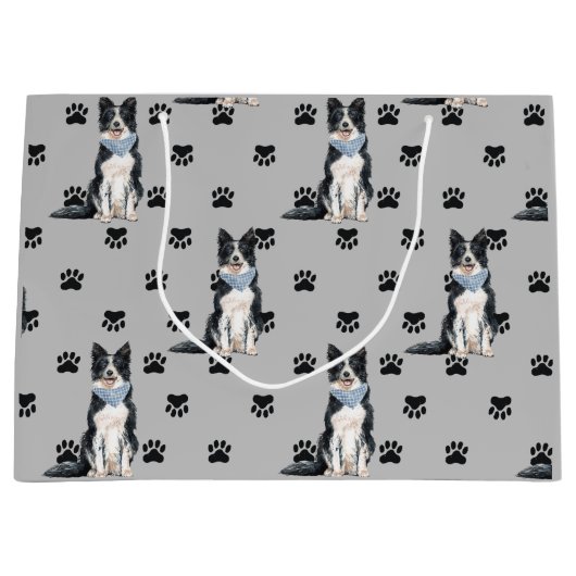 Border Collie Paw Print Pattern Große Geschenktüte (Vorderseite)