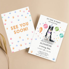 Border Collie Pawty Doppy Welpe Birthday Blue Einladung