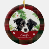 Border Collie Personalisiert First Christmas Keramik Ornament (Hinten)