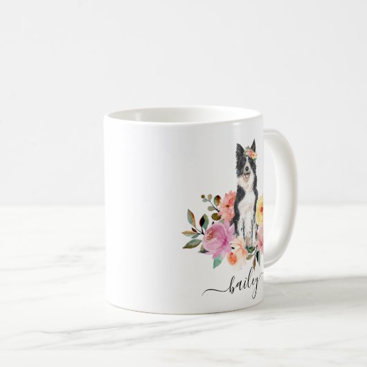 Border Collie Personalisiert Floral Coffee Tasse (VorderseiteRechts)