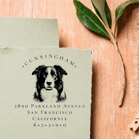 Border Collie Pet Hund Familienname und Rücksendea Gummistempel
