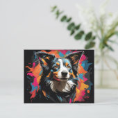 Border Collie Pet Vibrannt Postkarte (Stehend Vorderseite)