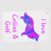 Border Collie Pink Silhouette Monogramm Golfhandtuch (Horizontal)