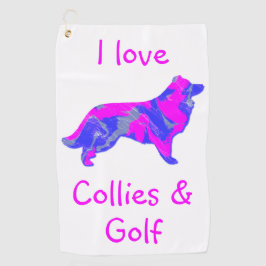 Border Collie Pink Silhouette Monogramm Golfhandtuch