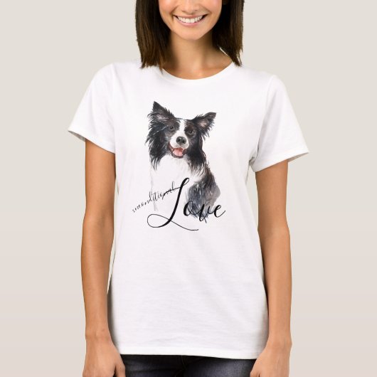Border Collie Portrait bedingungslose Liebe T-Shirt (Vorderseite)