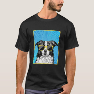 Border Collie Portrait Pop Art Dog mit Sonnenbrill T-Shirt