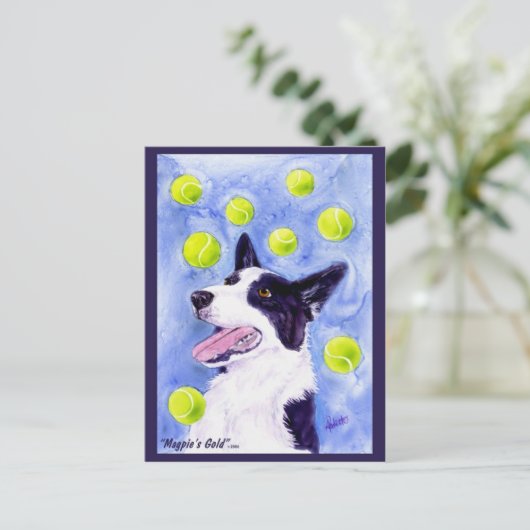 Border Collie Postcard - "Magpie's Gold" Postkarte (Stehend Vorderseite)