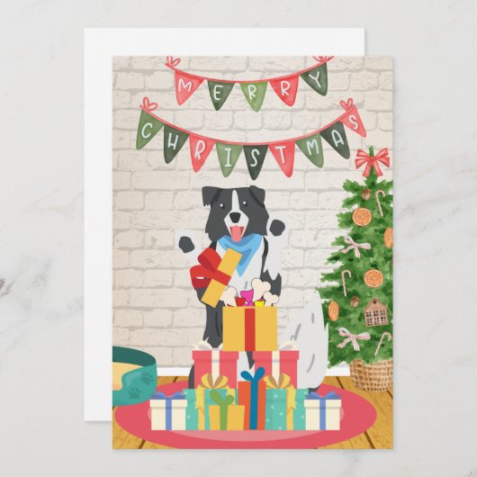Border Collie präsentiert Knochen Weihnachten (Vorne/Hinten)