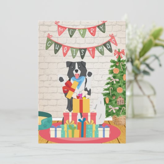 Border Collie präsentiert Knochen Weihnachten (Stehend Vorderseite)