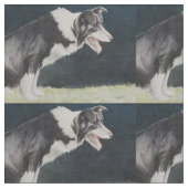 Border-Collie-Profil-Aquarell-Hundekunst-Gewebe Stoff (Nahaufnahme)
