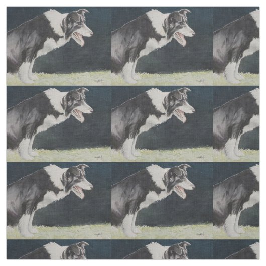 Border-Collie-Profil-Aquarell-Hundekunst-Gewebe Stoff (Muster)