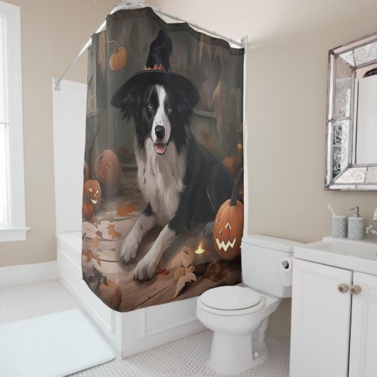 Border Collie Pumpkins Halloween Beängstigend Duschvorhang (Beispiel)