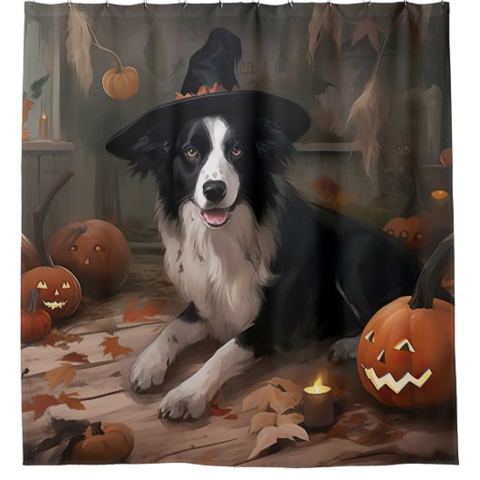 Border Collie Pumpkins Halloween Beängstigend Duschvorhang (Vorderseite)