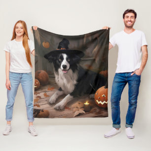 Border Collie Pumpkins Halloween Beängstigend Fleecedecke