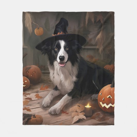 Border Collie Pumpkins Halloween Beängstigend Fleecedecke (Vorderseite)