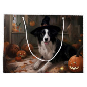 Border Collie Pumpkins Halloween Beängstigend Große Geschenktüte (Rückseite)