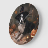 Border Collie Pumpkins Halloween Beängstigend Große Wanduhr (Winkel)