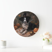 Border Collie Pumpkins Halloween Beängstigend Große Wanduhr (Zuhause)