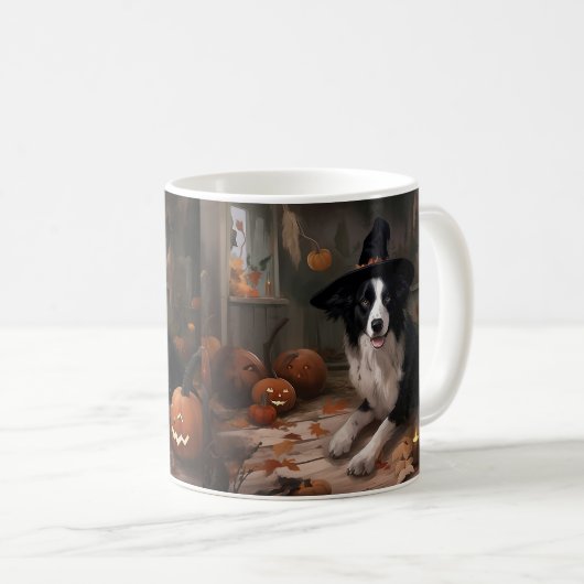 Border Collie Pumpkins Halloween Beängstigend Kaffeetasse (VorderseiteRechts)
