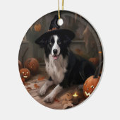 Border Collie Pumpkins Halloween Beängstigend Keramik Ornament (Links)