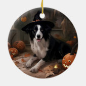 Border Collie Pumpkins Halloween Beängstigend Keramik Ornament (Hinten)