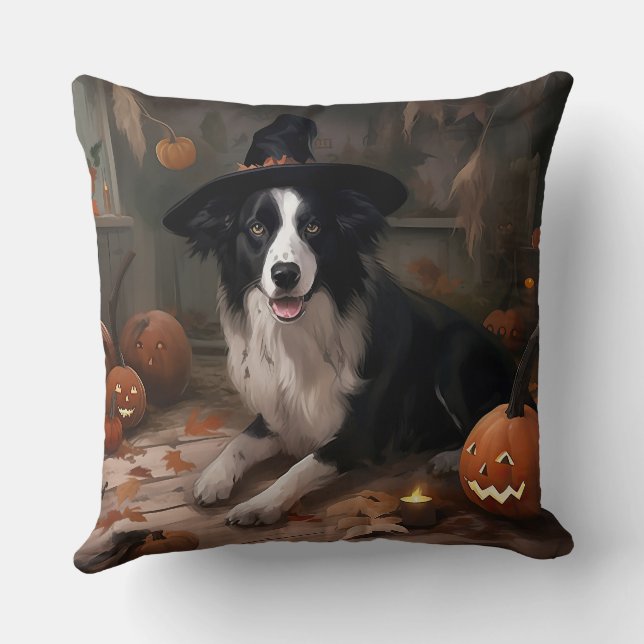 Border Collie Pumpkins Halloween Beängstigend Kissen (Rückseite)