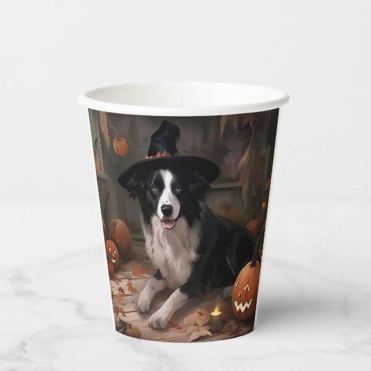 Border Collie Pumpkins Halloween Beängstigend Pappbecher (Vorderseite)