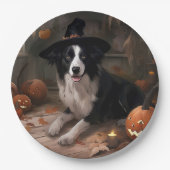 Border Collie Pumpkins Halloween Beängstigend Pappteller (Vorderseite)