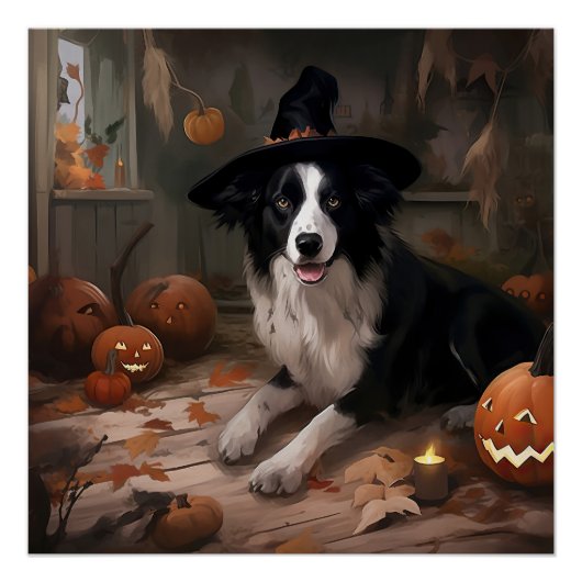 Border Collie Pumpkins Halloween Beängstigend Poster (Vorderseite)