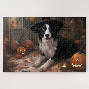 Border Collie Pumpkins Halloween Beängstigend Puzzle