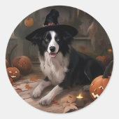 Border Collie Pumpkins Halloween Beängstigend Runder Aufkleber (Vorderseite)