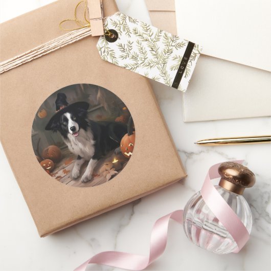 Border Collie Pumpkins Halloween Beängstigend Runder Aufkleber (Schenken)