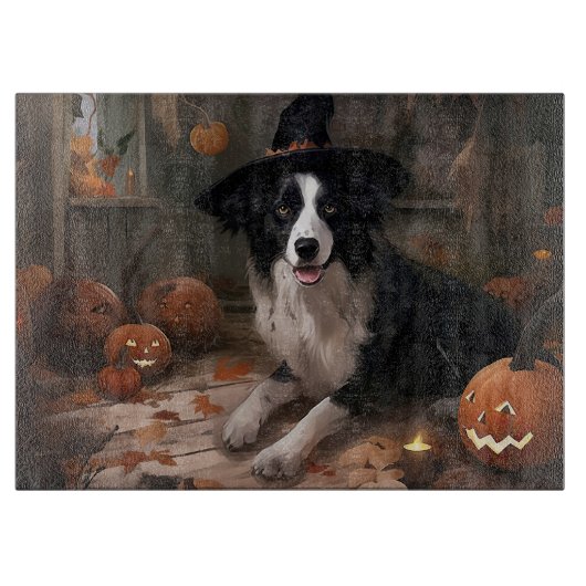 Border Collie Pumpkins Halloween Beängstigend Schneidebrett (Vorderseite)