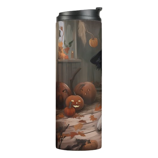 Border Collie Pumpkins Halloween Beängstigend Thermosbecher (Nach links gedreht)