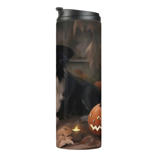 Border Collie Pumpkins Halloween Beängstigend Thermosbecher (Nach rechts gedreht)