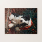 Border Collie Puppy Christmas Painting Jigsaw Pu Puzzle (Horizontal)