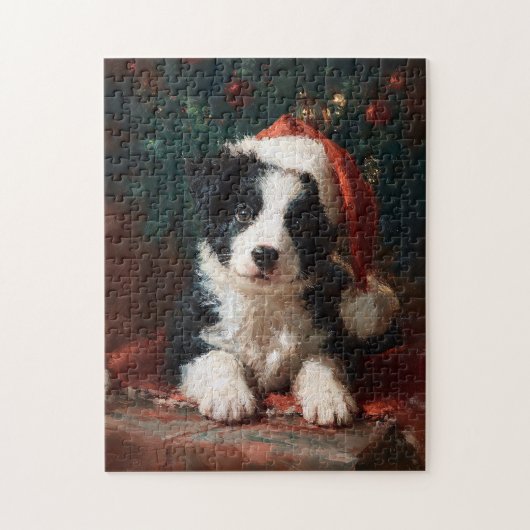 Border Collie Puppy Christmas Painting Jigsaw Pu Puzzle (Vertikal)