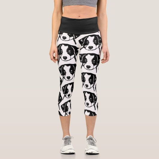 Border Collie Puppy Dog Capri Leggings (Vorderseite)