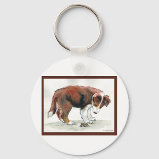 Border Collie Puppy & Grasshopper Schlüsselanhänger