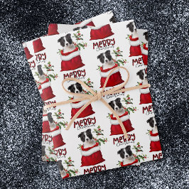 Border Collie Puppy in Holiday Gift Bag Geschenkpapier Set