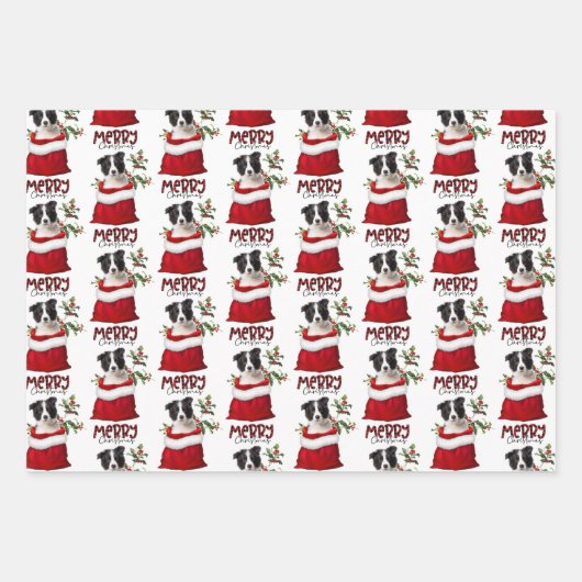 Border Collie Puppy in Holiday Gift Bag Geschenkpapier Set (Vorderseite 3)