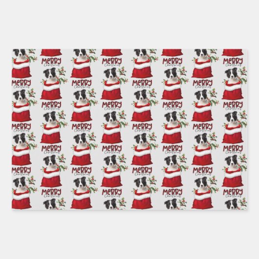 Border Collie Puppy in Holiday Gift Bag Geschenkpapier Set (Vorderseite 2)