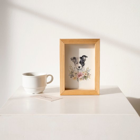 Border Collie Puppy Pet Wasserfarbe Blume Poster