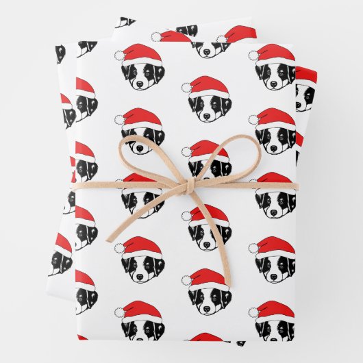 Border Collie Puppy-Weihnachtsmannmütze Geschenkpapier Set (Beispiel)