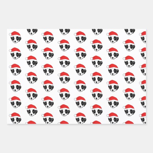 Border Collie Puppy-Weihnachtsmannmütze Geschenkpapier Set (Vorderseite 3)
