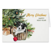Border Collie Puppy Wicker Korbwein Weihnachten (Vorderseite (Horizontal))